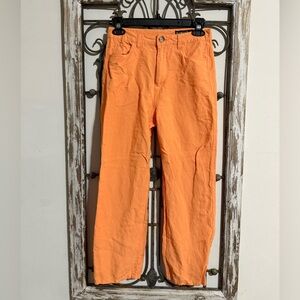 Blank NYC The Baxter High Rise Ribcage Straight Leg Pant Linen Neon Orange